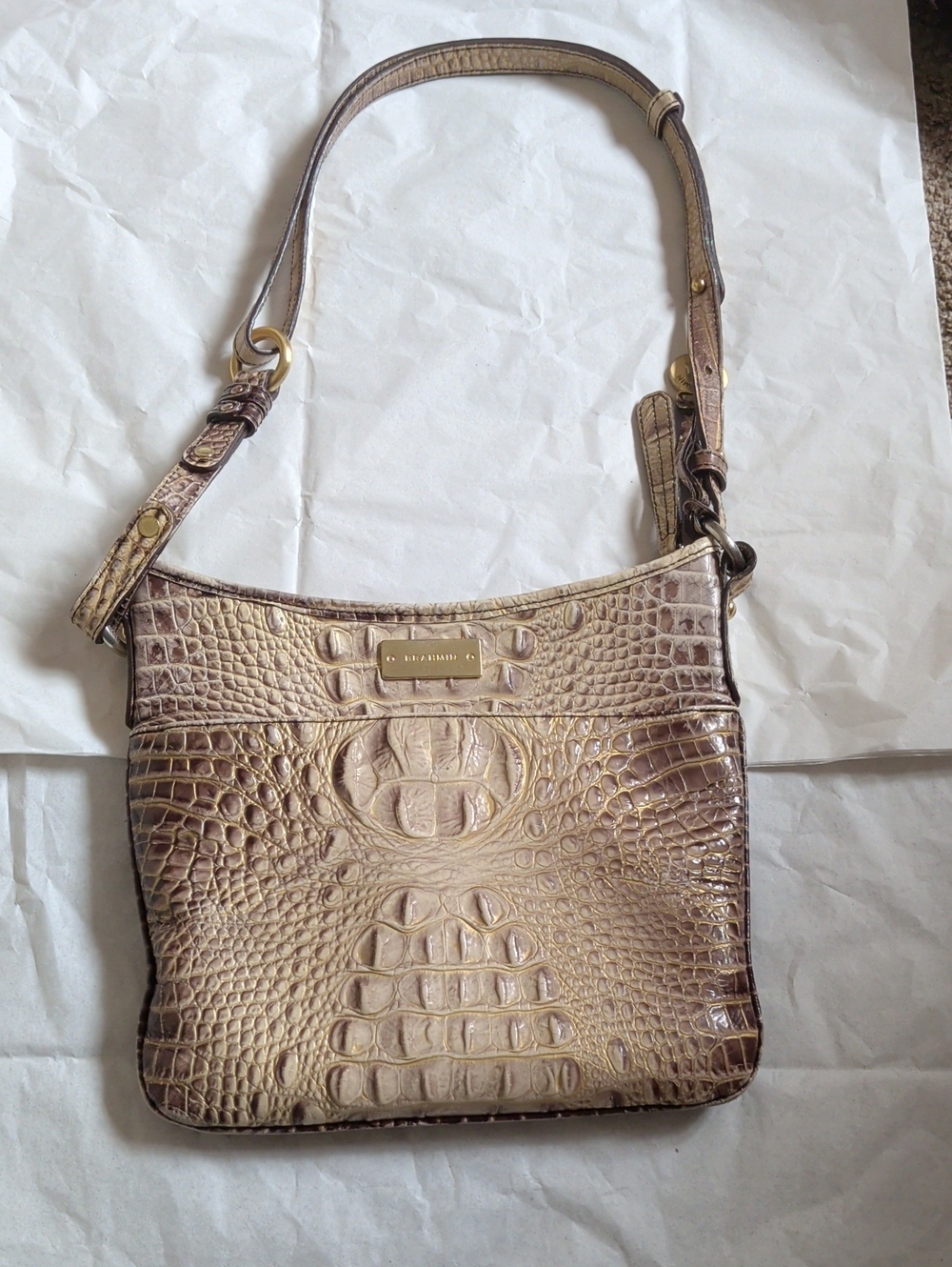 Brahmin Metallic Almond Gold Jodi Croc-Embossed Crossbody Bag